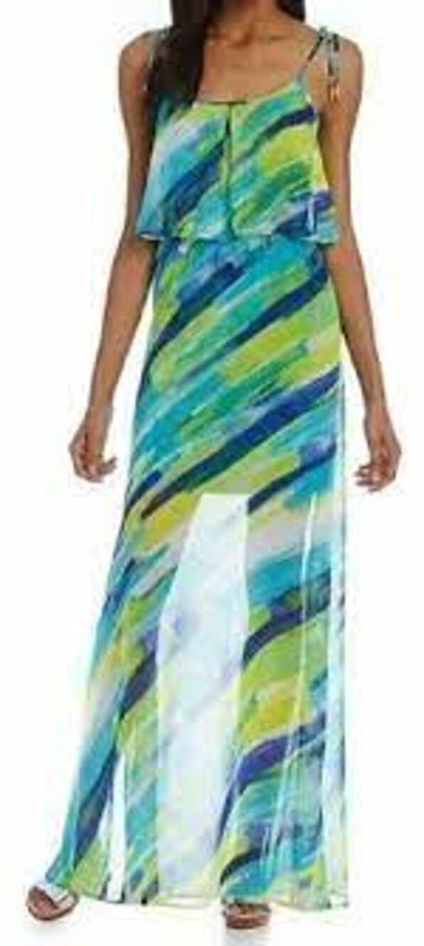 Calvin Klein Maxi Dress Spaghetti Strap Lagoon Printed Summer Blue Women 14